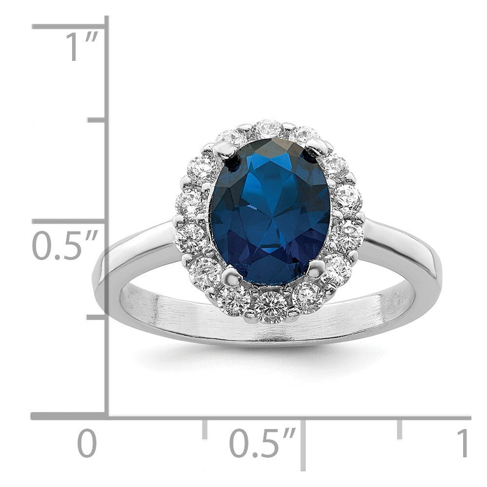 Sterling Silver Polished Rhodium-plated Blue and Clear CZ Ring Size 8