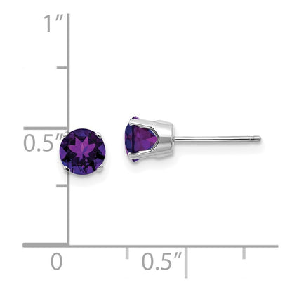 14k White Gold 5mm Amethyst Stud Earrings Gift for Women