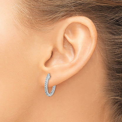 14k White Gold In/Out Diamond Hinged Hoop Earrings