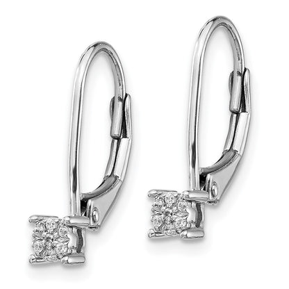 14k White Gold Diamond Cluster Leverback Earrings