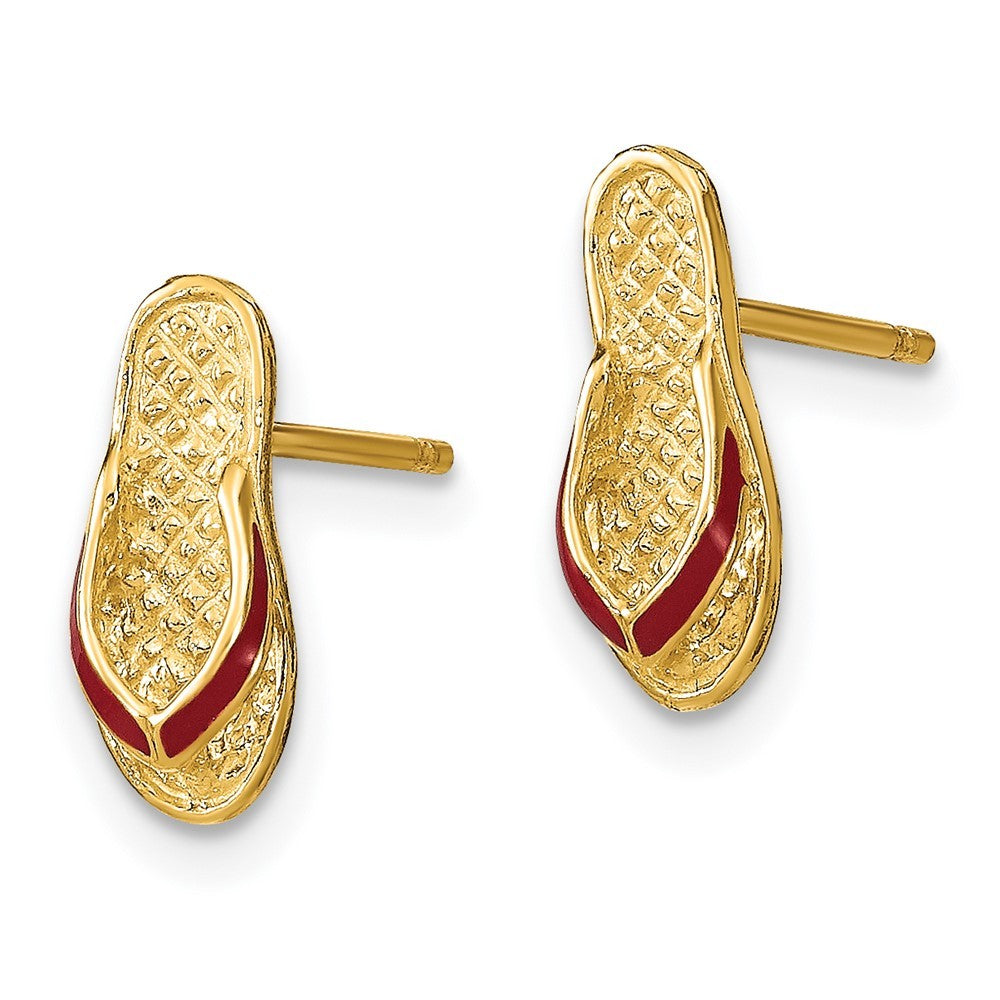 14k Yellow Gold  3D W/ Fuschia Enamel Single Flip-Flop Earrings
