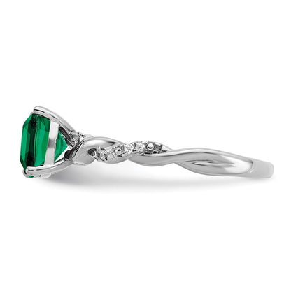 Sterling Silver Rhodium-plated Created Emerald and Diamond Ring Size 6