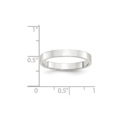 14k White Gold 3mm Lightweight Flat Wedding Band Ring Size 10