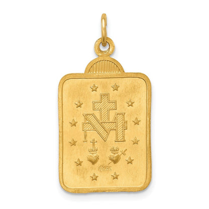 14k Yellow Gold Solid Polished Satin Rectangle w Fan Top Miraculous Medal