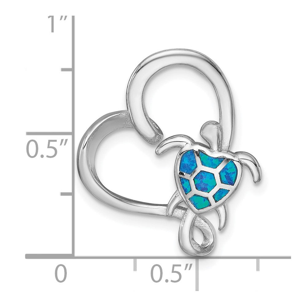 Sterling Silver Polished Blue Lab Created Opal Turtle Open Heart Chain Slide