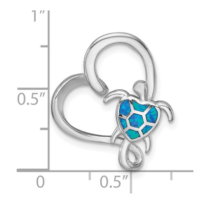 Sterling Silver Polished Blue Lab Created Opal Turtle Open Heart Chain Slide