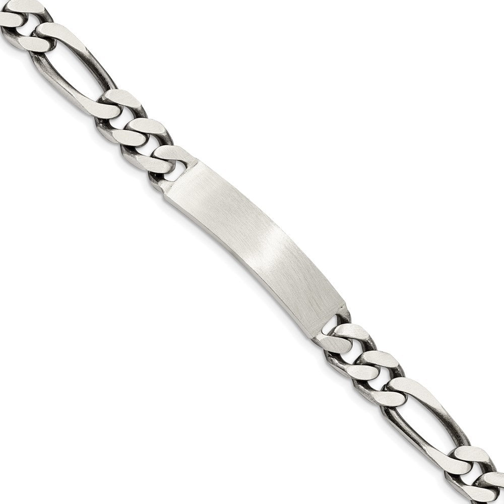 Sterling Silver 8inch Engraveable Antiqued Figaro Link ID Bracelet