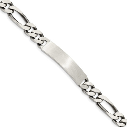 Sterling Silver 8inch Engraveable Antiqued Figaro Link ID Bracelet