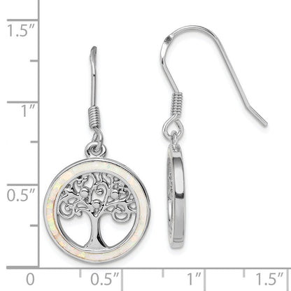 Sterling Silver Rhod-plated Creat Opal Circle Tree Dangle Earrings