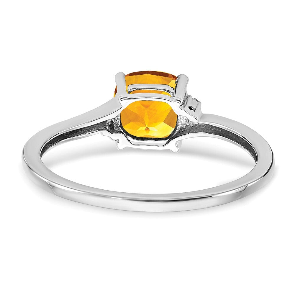 Sterling Silver Rhodium-plated Citrine and Diamond Ring Size 7