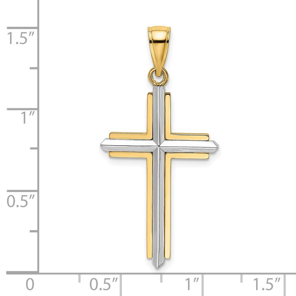 14k Two-tone Gold Polished Cross Charm Pendant for Women