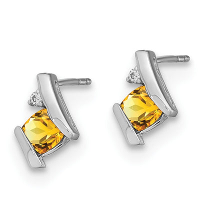 14K White Gold Cushion Citrine and Diamond Stud Earrings Gift for Women
