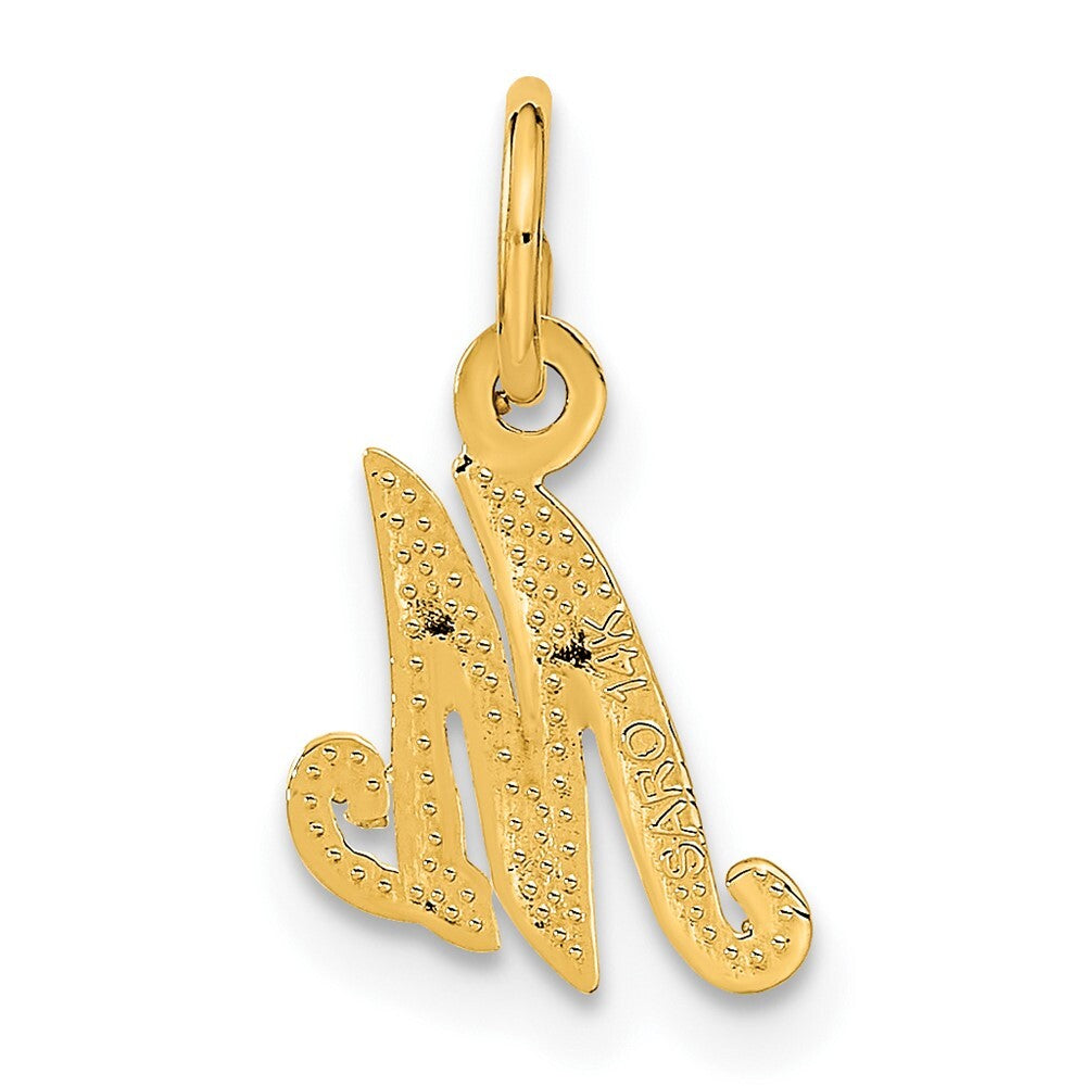14k Yellow Gold Script Letter M Initial Charm Pendant for Women