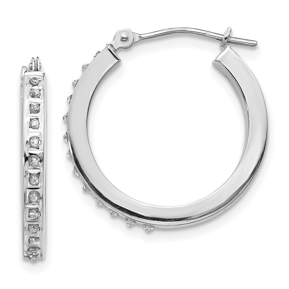 14k White Gold Diamond Fascination Round Hinged Hoop Earrings Gift for Women