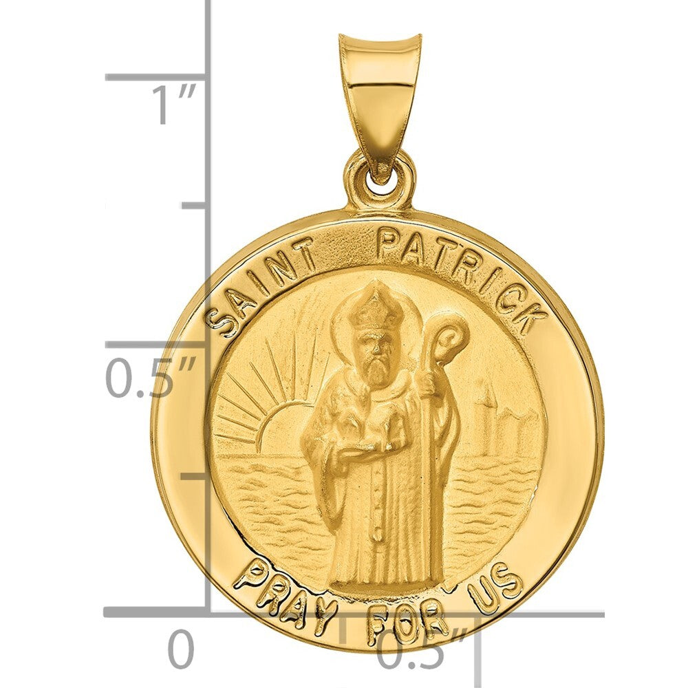 14k Yellow Gold Polished and Satin St Patrick Medal Hollow Pendant for Women