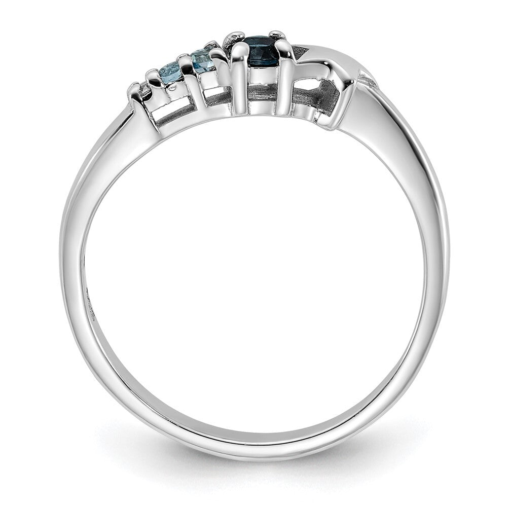 SS Rhodium London and Lt Swiss Blue Topaz and CZ Star Curve Ring Size 7