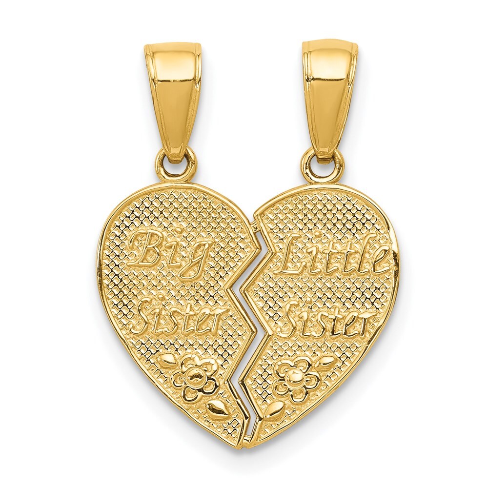 14k Yellow Gold BIG SISTER-LITTLE SISTER Break-apart Charm Pendant for Women