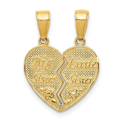 14k Yellow Gold BIG SISTER-LITTLE SISTER Break-apart Charm Pendant for Women