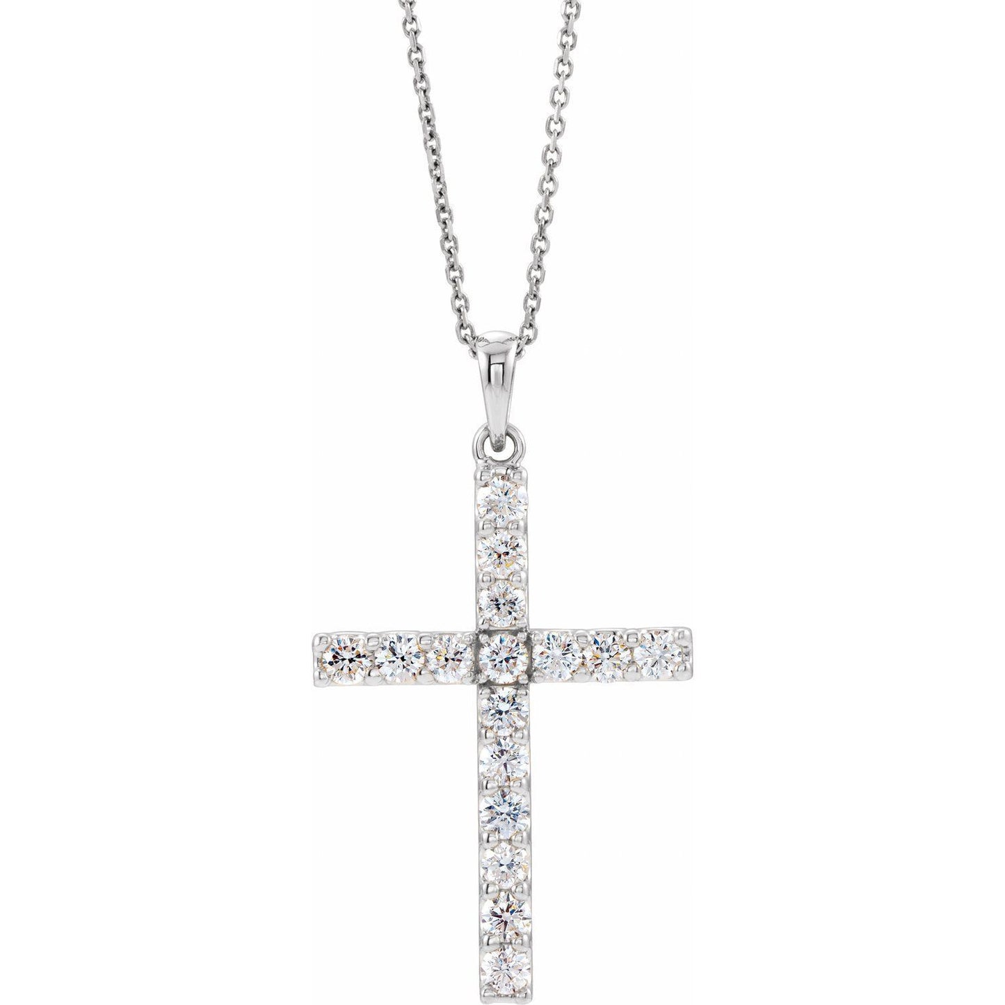 14k White Gold 1/5 CTW Lab-Grown Diamond Cross Pendant 18" Necklace