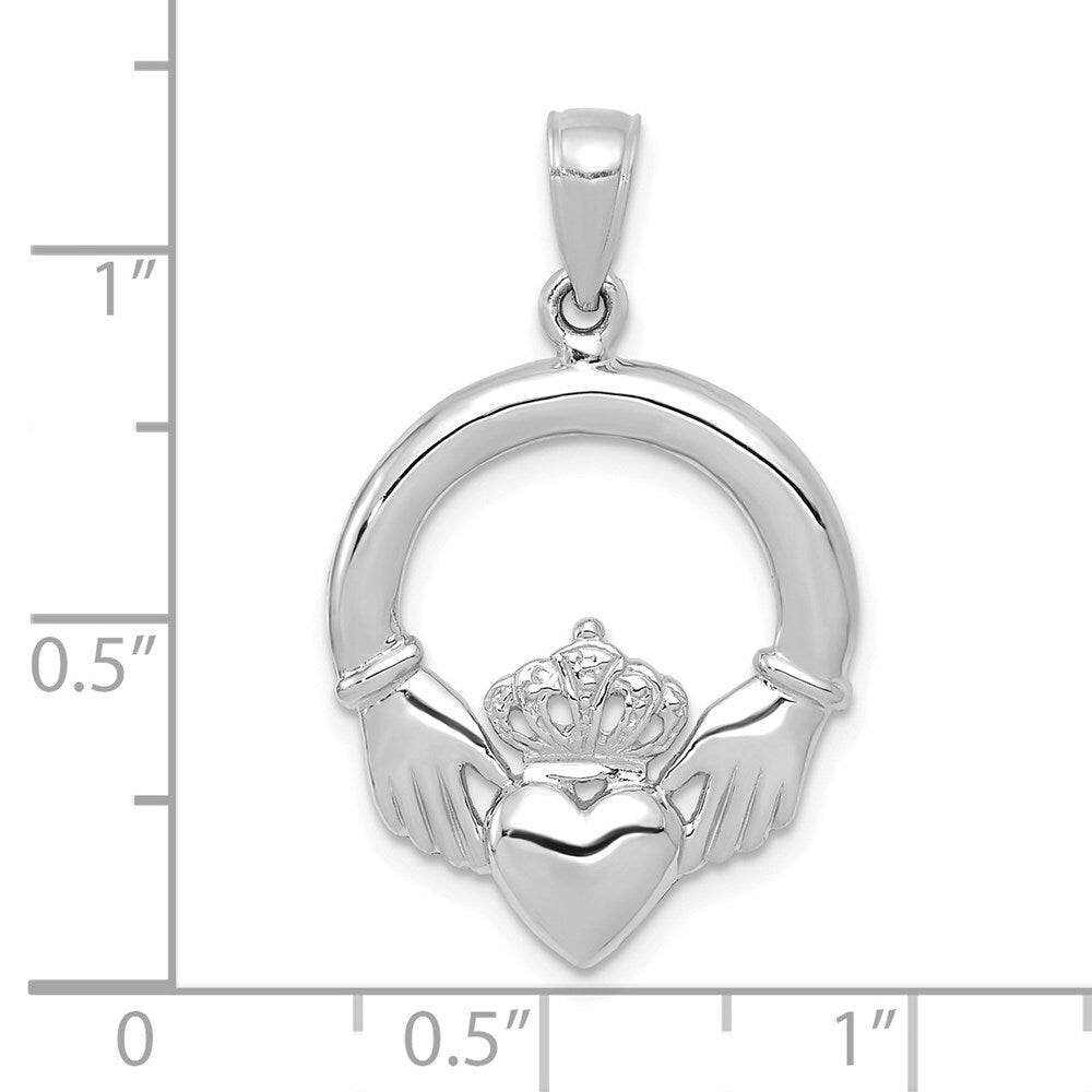 14k White Gold Polished Claddagh Pendant for Women
