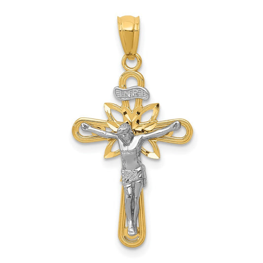 14k Two-tone Gold Rhodium Small Passion Crucifix Pendant for Women