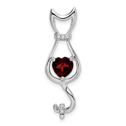 14k White Gold Garnet and Diamond Cat Pendant for Women