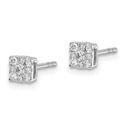 14k White Gold Diamond Cluster Earrings