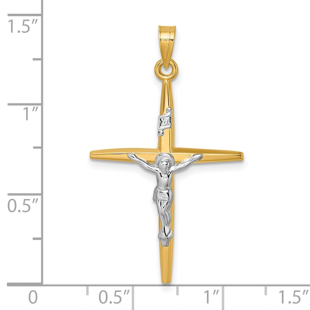 14k Yellow Gold with White Rhodium Polished INRI Crucifix Cross Pendant
