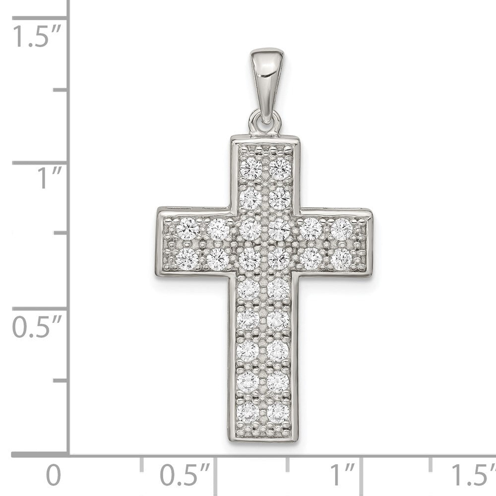 Sterling Silver Rhodium-plated Cubic Zirconia Latin Cross Pendant