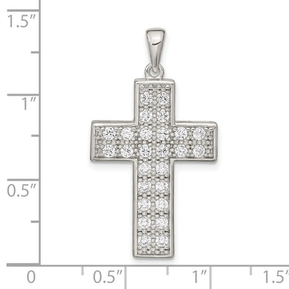Sterling Silver Rhodium-plated Cubic Zirconia Latin Cross Pendant