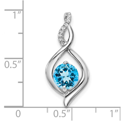 14k White Gold Blue Topaz and Diamond Pendant for Women