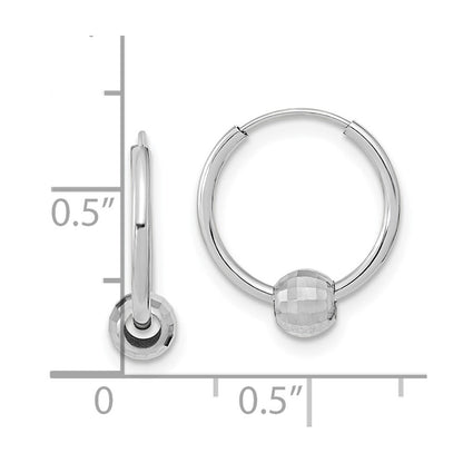 14K White Gold Polished Hoop with a Diamond Cut Ball Earrings Gift for Women