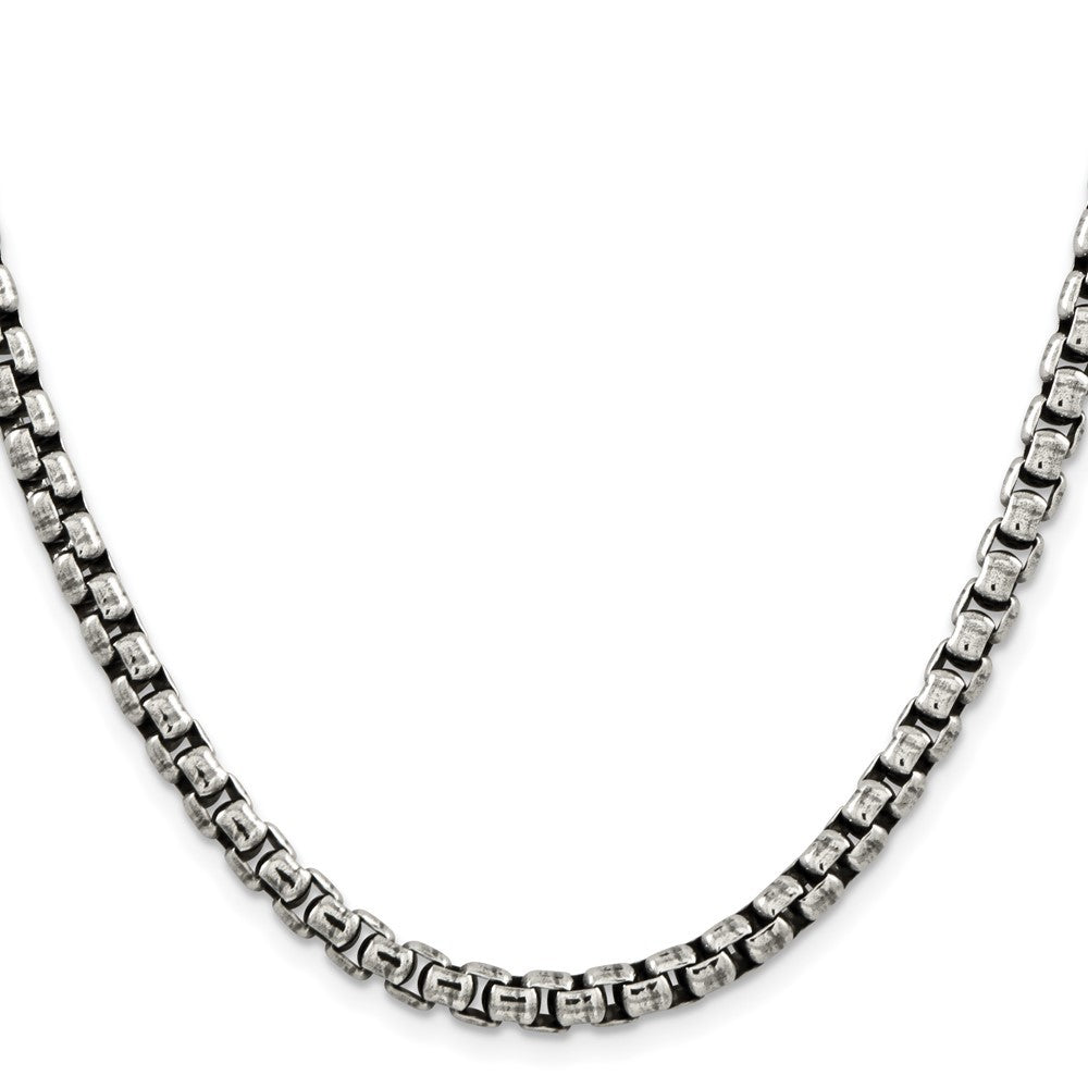 Sterling Silver Antiqued 5.2mm Round Box Chain Necklace