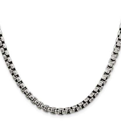 Sterling Silver Antiqued 5.2mm Round Box Chain Necklace