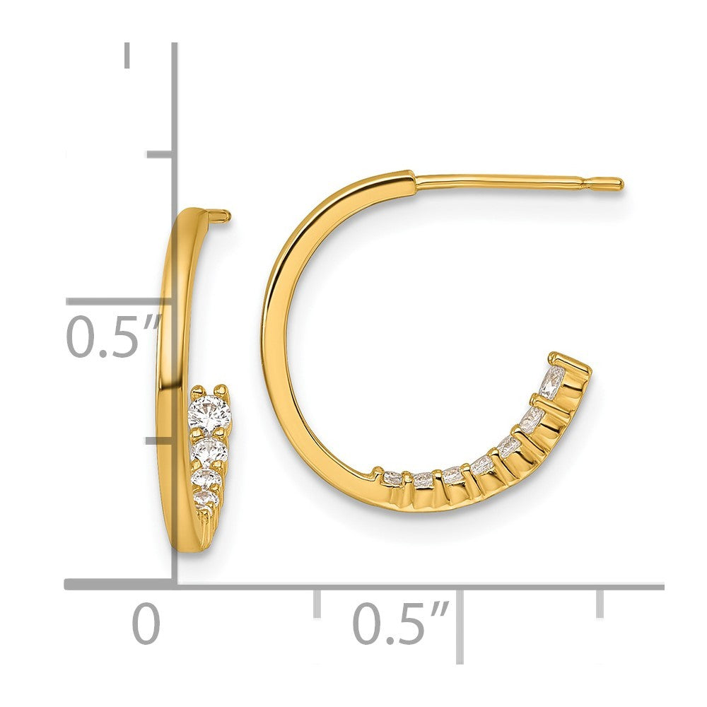 14k Yellow Gold Polished Fancy Inside CZ J-Hoop Earrings