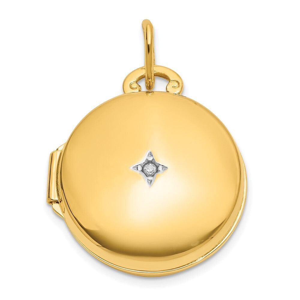 14k Yellow Gold and White Rhodium Polished Diamond 16mm Round Locket Pendant