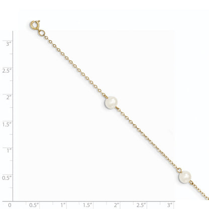 14k Gold 5mm Near-Round Freshwater Cultured Pearl 3-Station 7.25" Bracelet
