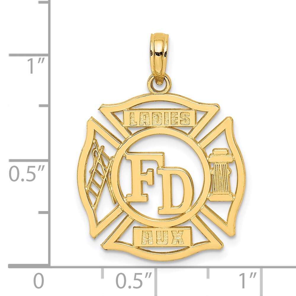 14k Yellow Gold FD LADIES AUX in Shield Charm Pendant for Women