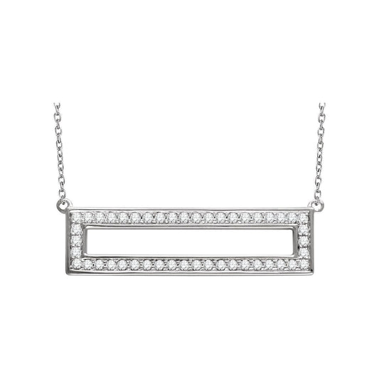 14k White Gold 3/8 CTW Natural Diamond Rectangle Pendant Necklace 18"