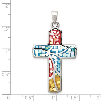 Sterling Silver Mulit-colored Shell Cross Pendant Holiday Gift for Women