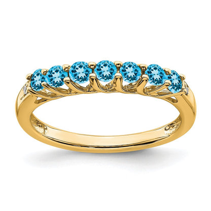 14K Yellow Gold Blue Topaz and Diamond 7-stone Ring Size 7