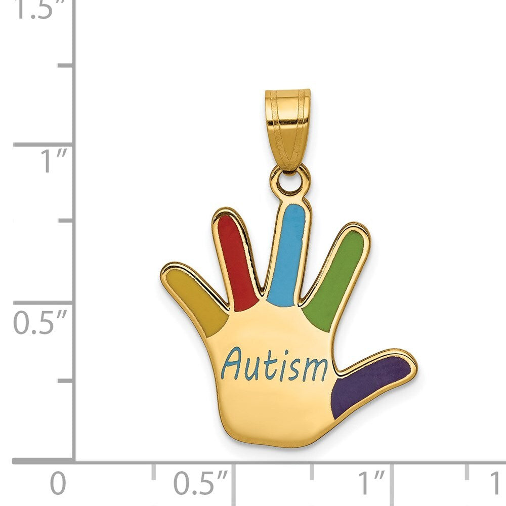 14k Yellow Gold Enameled AUTISM Handprint Pendant