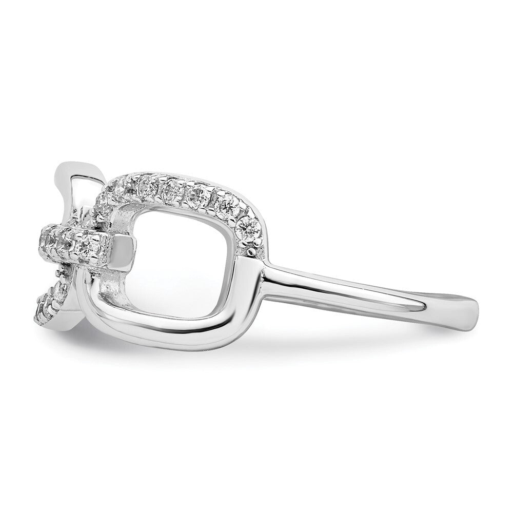 Sterling Silver Rhodium-plated Polished CZ 3 Square Ring Size 8