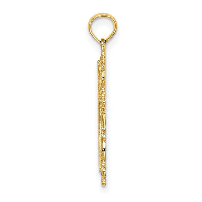14k Yellow Gold Cross  Filigree Lace Trim Charm Pendant for Women