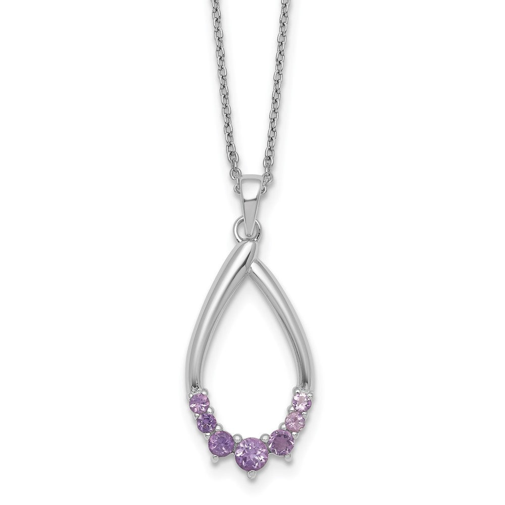 Sterling Silver Polished Amethyst Teardrop Necklace 16+2"