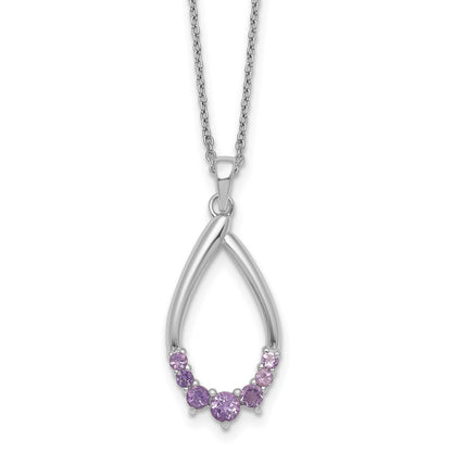 Sterling Silver Polished Amethyst Teardrop Necklace 16+2"
