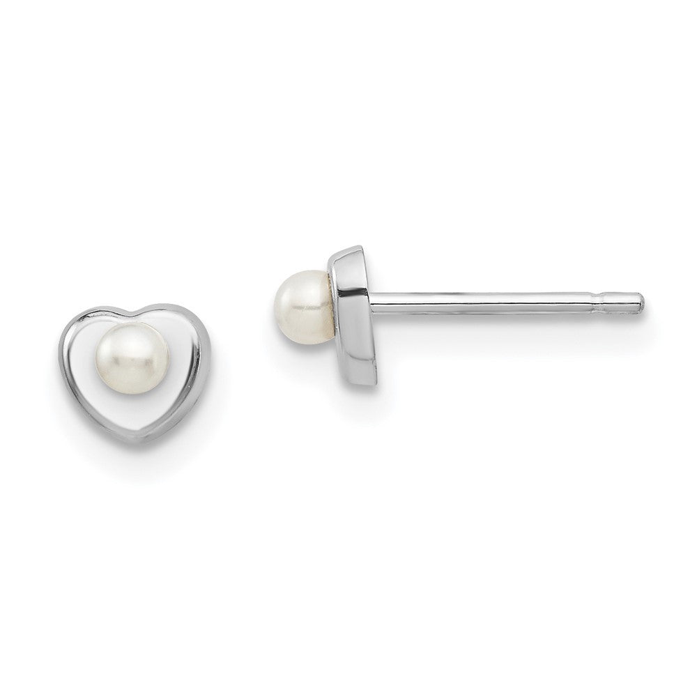 14K White Gold White Button Freshwater Cultured Pearl Heart Earrings