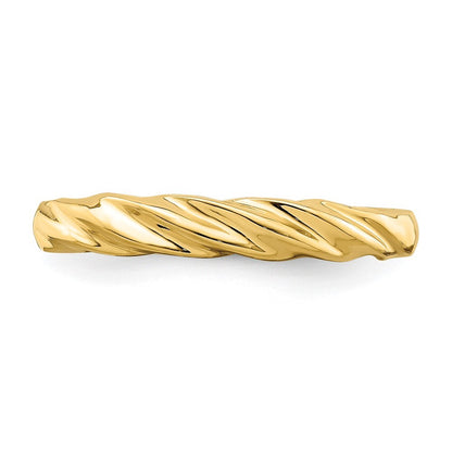 14K Yellow Gold Polished Thin Ribbed Dome Ring Size 7