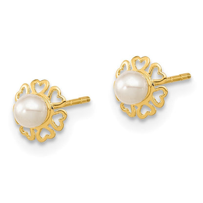 14k Yellow Gold Polished Small Heart Petals with FW Cultured Pear Stud Earrings