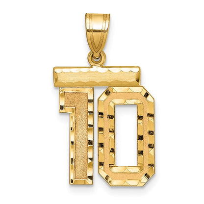 14k Yellow Gold Medium Diamond-cut Number 10 Charm Pendant for Women